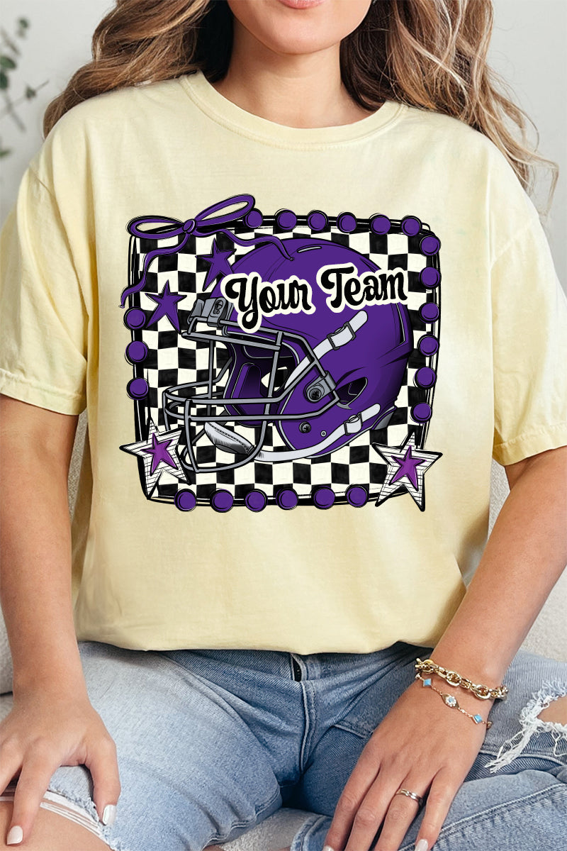 Doodle Purple Football Pride Comfort Colors Adult Ring-Spun Cotton Tee *Personalize Your Team Name
