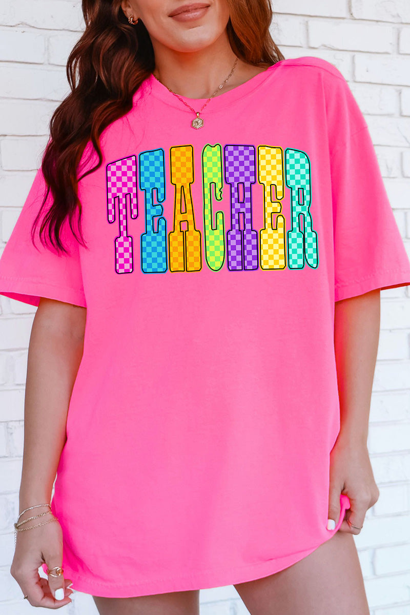 Checkered Glow Teacher Comfort Colors Adult Ring-Spun Cotton Tee