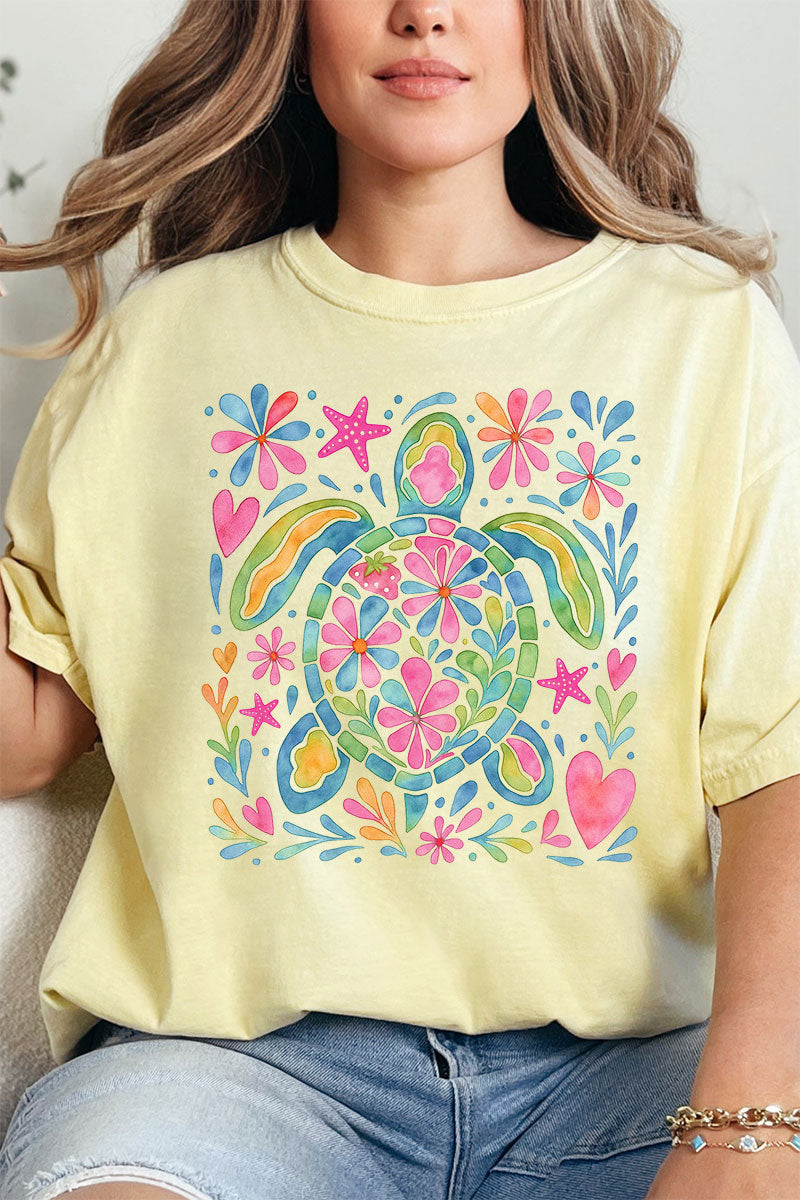 Colorful Sea Turtle Comfort Colors Adult Ring-Spun Cotton Tee