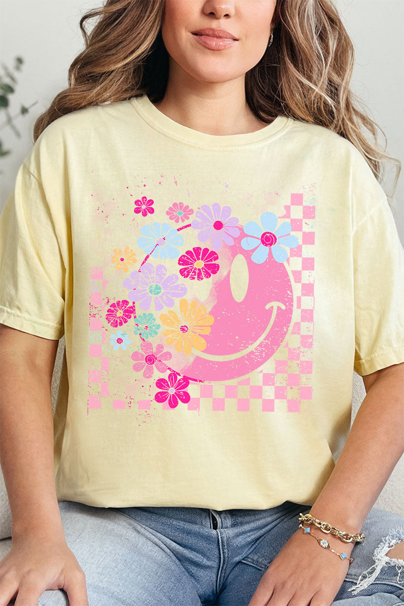 Floral Blooms Smile Comfort Colors Adult Ring-Spun Cotton Tee