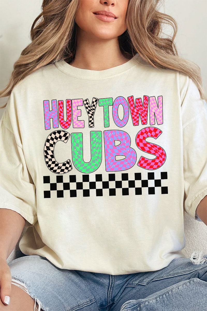 Hueytown Cubs Checkered School & Mascot Comfort Colors Adult Ring-Spun Cotton Tee