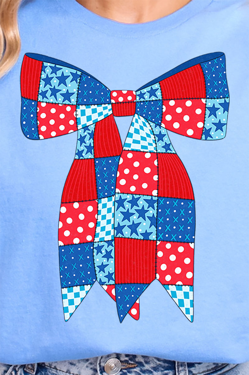 Patchwork Patriotic Bow Softstyle Adult T-Shirt product image 2