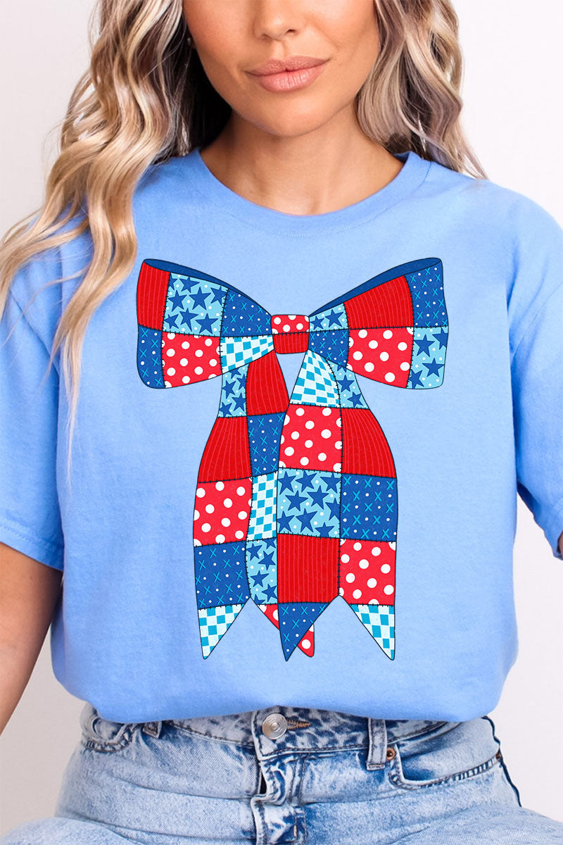 Patchwork Patriotic Bow Softstyle Adult T-Shirt product image 1