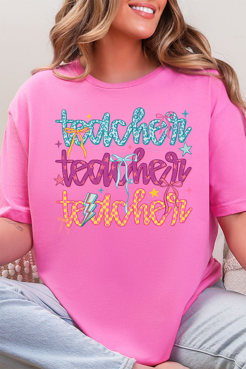 Stacked Colorful Teacher Softstyle Adult T-Shirt product image 1