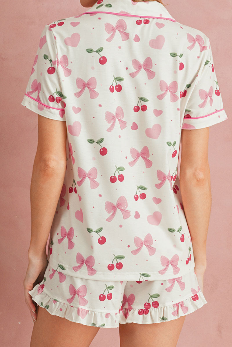 Sweet Cherry Dreams Beige Top and Shorts Pajama Set product image 2