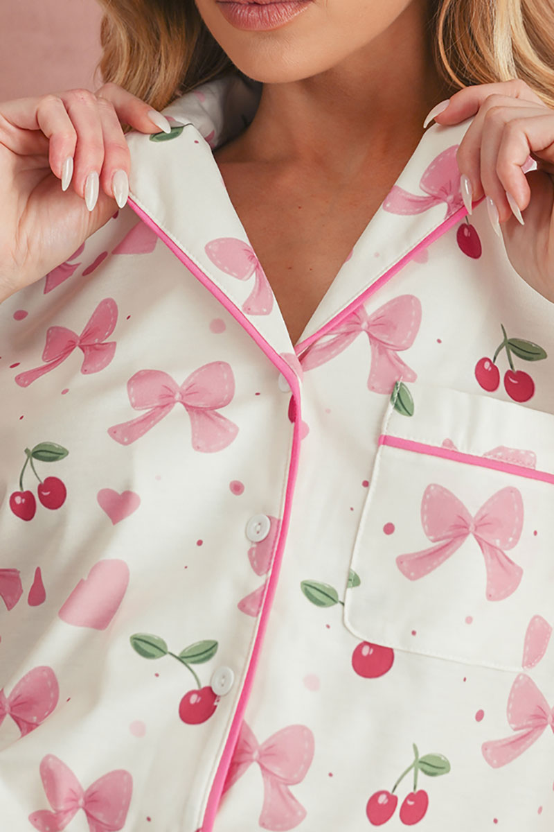 Sweet Cherry Dreams Beige Top and Shorts Pajama Set product image 3