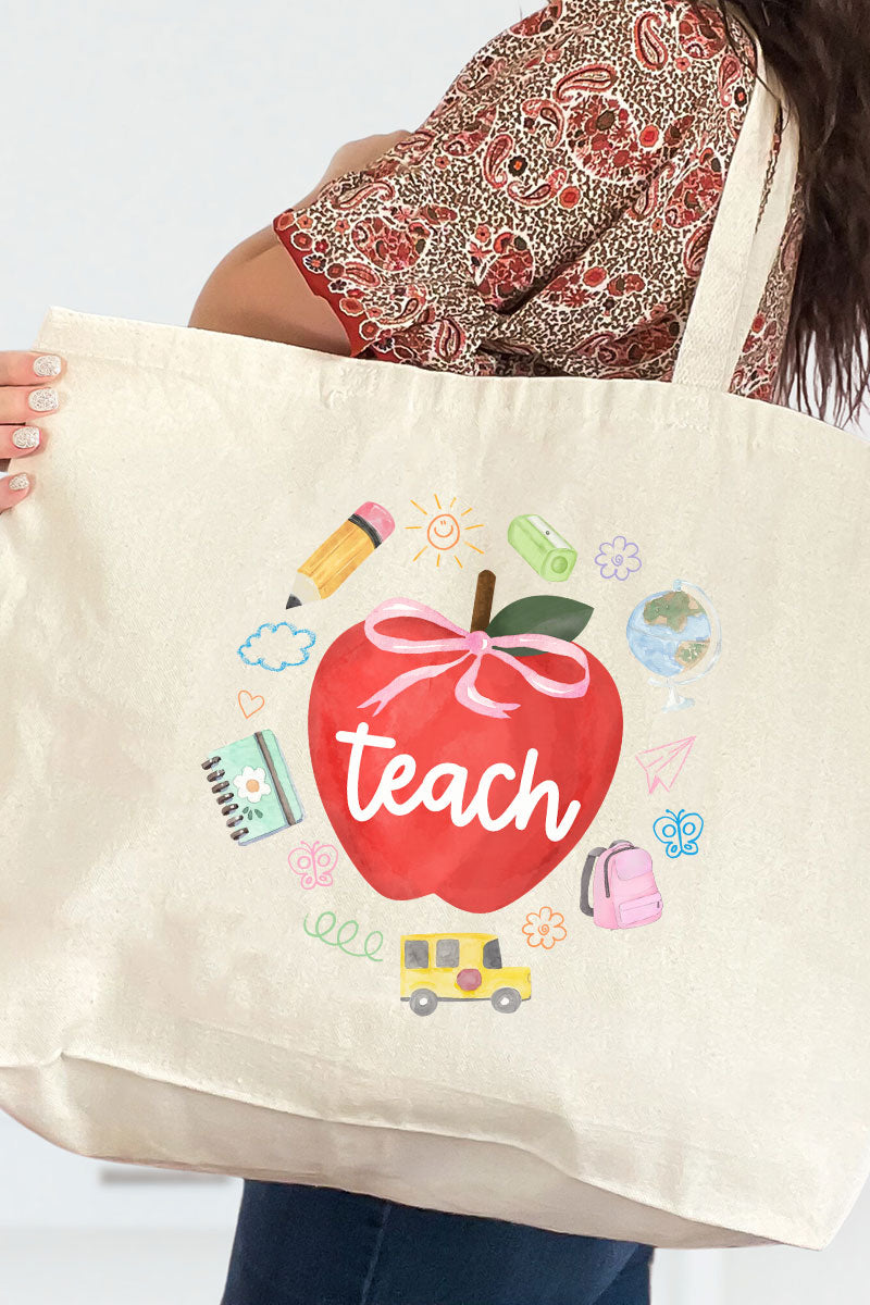 Apple Of My Eye Teacher Canvas Jumbo Tote