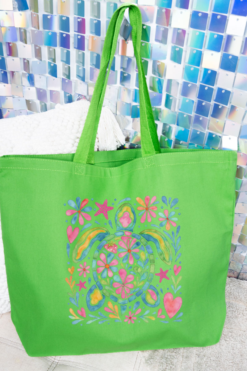 Colorful Sea Turtle Canvas Jumbo Tote